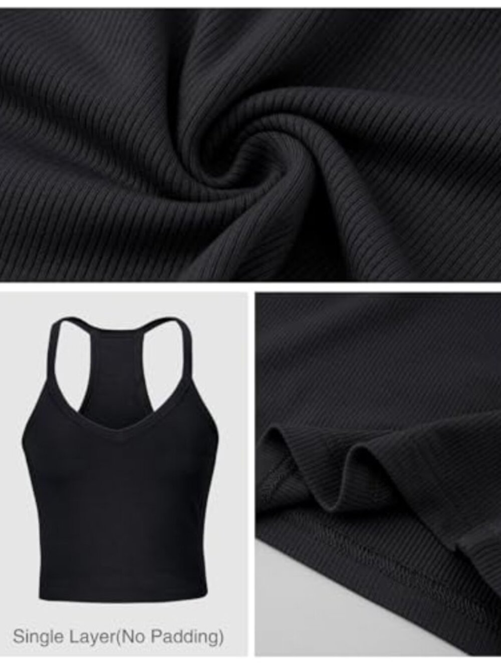Womens Ribbed Racerback Cropped Workout Tank Top - Picture 4 of 6